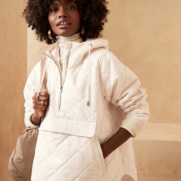 Banana Republic Jackets & Blazers - NEW Banana Republic Petite BR SPORT Quilted Half-Zip Anorak Transition Cream